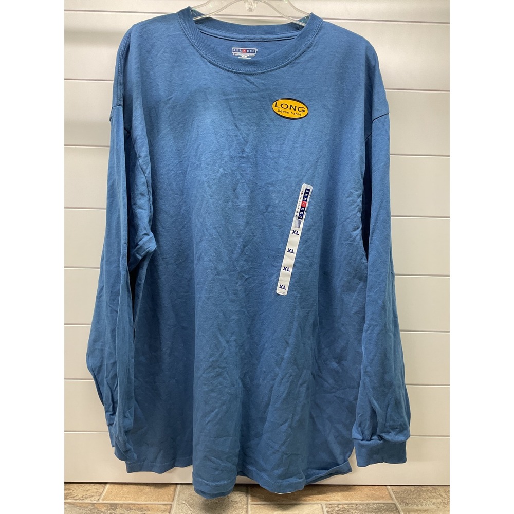 Jerzees Mens Long Sleeve T-Shirt XL Blue 100% Cotton Crew Neck Basic Tee NWT